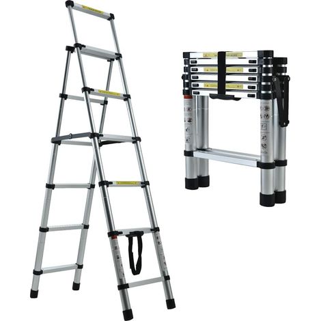 Step Ladder 1.63M/5.5FT A-Frame Aluminum Extension Ladder Telescoping Ladder Portable Multi-Purpose Folding Handrail Ladder 330lb Capacity Anti-Slip 2.9in Widened Pedal Heavy Duty Ladder (1/5)