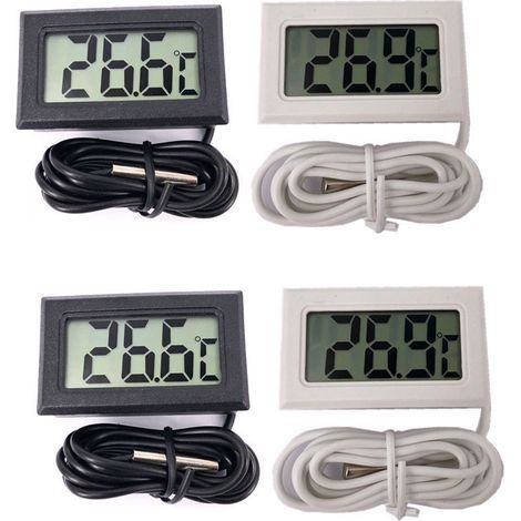 Thermomètre numérique à cristaux liquides avec sonde externe pour réfrigérateur congélateur Aquarium (2 noir, 2 blanc) (1/4)