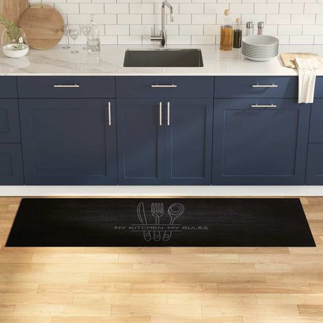Kitchen Rug Cutlery Black 180 x 60 cm Velvet vidaXL