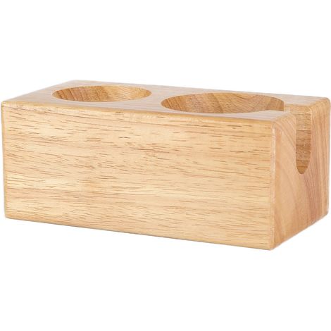 Support de tasseur en bois à 2 trous, couleur bois naturel, avec poignée et poignée, pour café ou maison. (1/5)