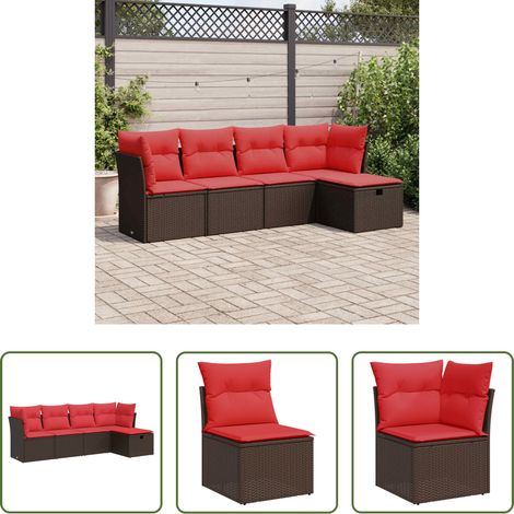 vidaXL Salon de jardin avec coussins 5 pcs marron résine tressée (1/5)