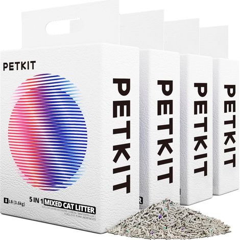 5-in-1 Unisex Cat Litter, Waterflushing, Odourless, with Activated Carbon, Ultra Absorbent and Quick Drying Tofu Cat Litter (Four Bags) (1/5)