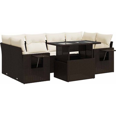 vidaXL Set Divani da Giardino 7 pz con Cuscini Marrone in Polyrattan (1/5)