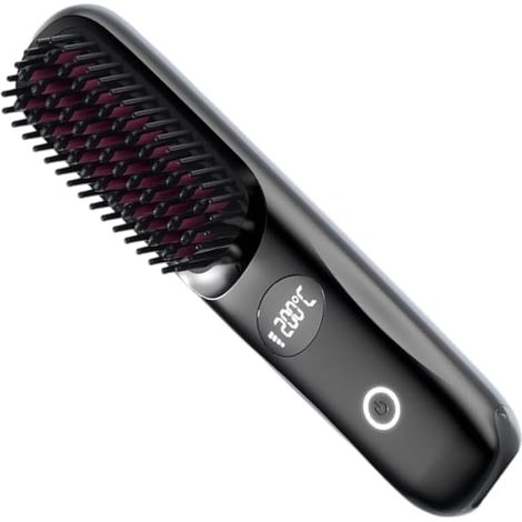 Wiederaufladbare Keramikhaarbürste, kabelloser Betrieb, schnelle Aufheizzeit, geeignet für alle Haartypen (schwarz). (1/5)