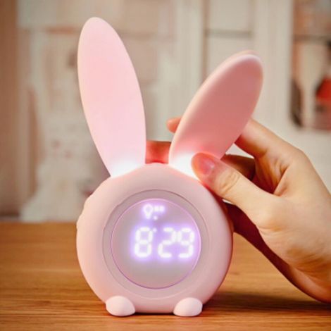 Digitaler Wecker [Mano] Hasenmodell LED-Sanftlicht, leuchtendes ABS-Silikon, 340 g, rosa, Schlafmanagement, multifunktional, magnetisch, Geschenk für Kinder