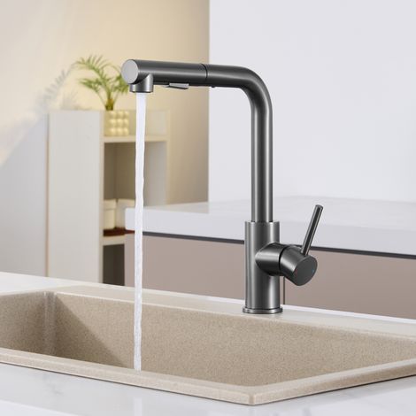 Sofetiy Max Küchenarmatur Ausziehbarer Wasserhahn – 2 Strahlarten, 360° drehbar Hochdruck Mischbatterie Küche, Dunkelgrau