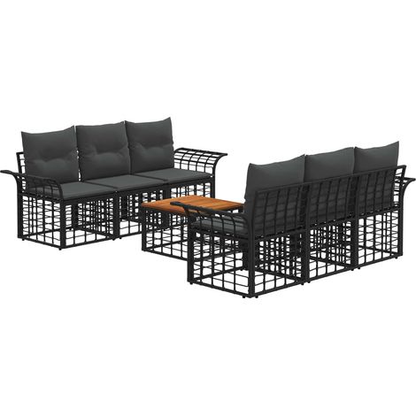 Conjunto de sofás de exterior 7 uds. Negro y Gris oscuro vidaXL (1/5)