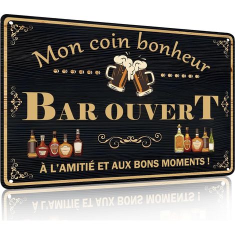 « Mon coin bonheur BAR » Panneau décoratif, plaques Métalliques en étain pour Maison, Bar, Cave, Accessoires Muraux Vintage Cadeaux, 12 x 8 Pouces (25121) (1/5)