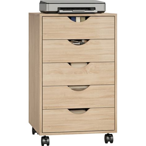 Caisson bureau mobile - HOMCOM - sur roulettes - avec 5 tiroirs - en bois - 40 x 40 x 67 cm - chêne