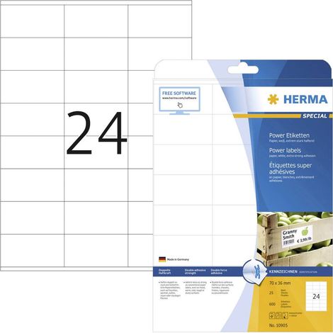 Herma 10905 Etichetta universale 70 x 36 mm Carta Bianco 600 pz. A tenuta permanente Stampante a getto d'inchiostro, St (1/5)