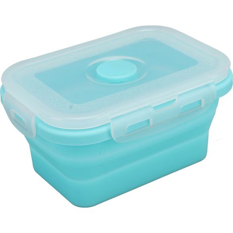 Boîte à lunch pliable en silicone résistant aux hautes températures et compatible micro-ondes, écologique, de 350 ml (bleue). (1/5)