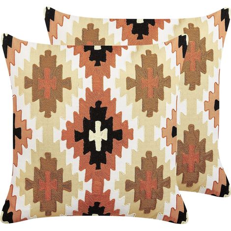 Set of 2 Decorative Cushions SERAMPORE Cotton 50 x 50 cm Multicolour Geometric Pattern (1/5)