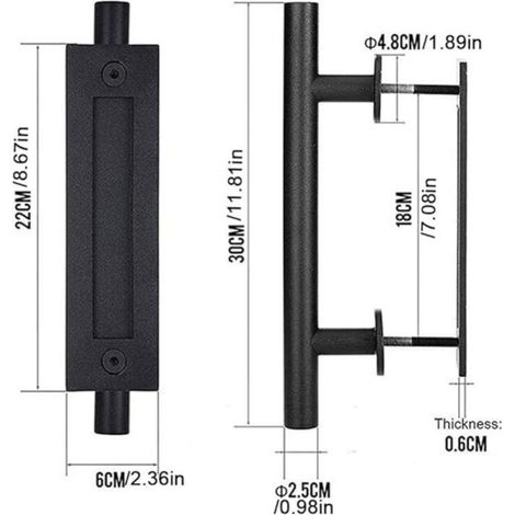 Poignée de porte de grange, Accessoire de porte coulissante, poignée de porte de grange robuste, poignée de garage, poignée de porte (noire) FOREHILL