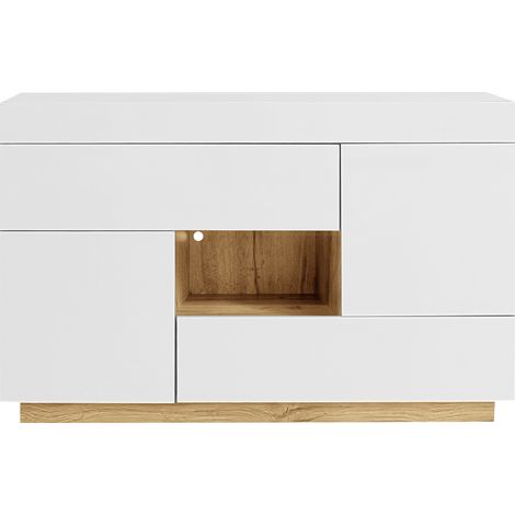 ELVMI Credenza con 2 Ante, 2 Cassetti, 1 Vano Aperto e LED per Soggiorno in Pannelli di particelle 120×37×76.5 cm Bianco (1/4)
