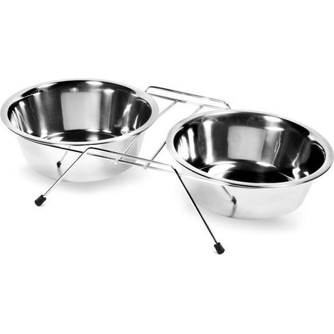Für Näpfe mit 13 cm Durchmesser: Napfhalter mit zwei Edelstahlnäpfen für Hunde und Katzen