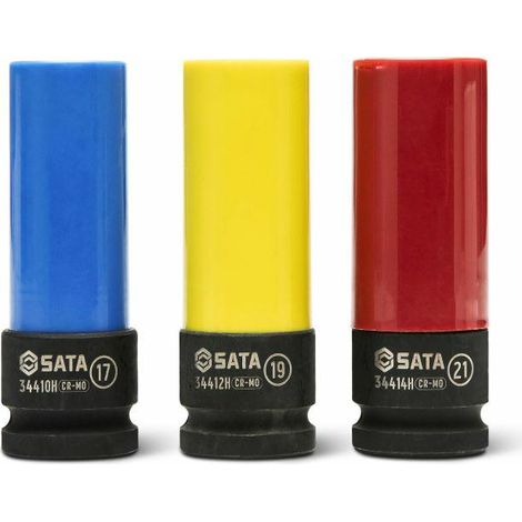 SATA Juego de llaves de vaso de 1/2 pulgadas (17, 19, 21 mm, ST09142G (3 llaves de impacto imapct fuerza), para llave de impacto y fuerza