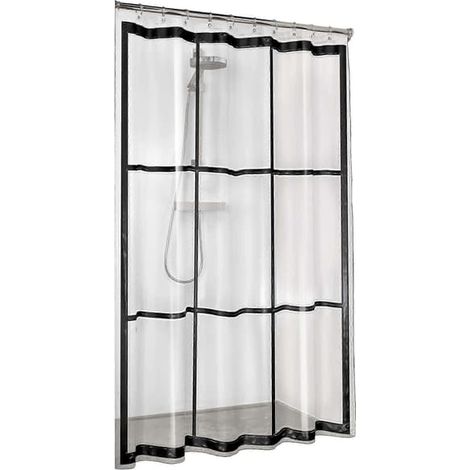 Mobilier et décoration de salle de bainRideau de douche en PEVA, sans PVC, imperméable, adapté aux baignoires et cabines de douche, coloris : transparent/noir, 180 × 200 cm (1/2)