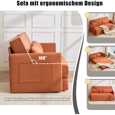 [Nouveautés] [Vidéo disponible] Canapé-lit de sol, canapé 2 places, canapé convertible 2 en 1, tissu velours côtelé, salon, appartement, avec deux coussins lombaires, deux poches à magazines, 165 x 92 (1/4)