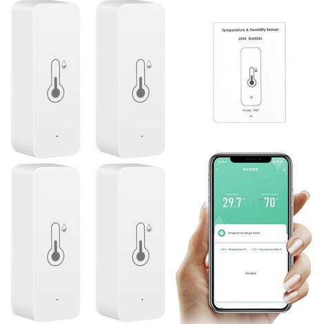 4PCS Thermomètre Connecté Thermometre Wifi Tuya Smart Thermometer Wifi Capteur TempéRature with APP Indoor Thermometer Hygrometer Support Alexa (1/5)
