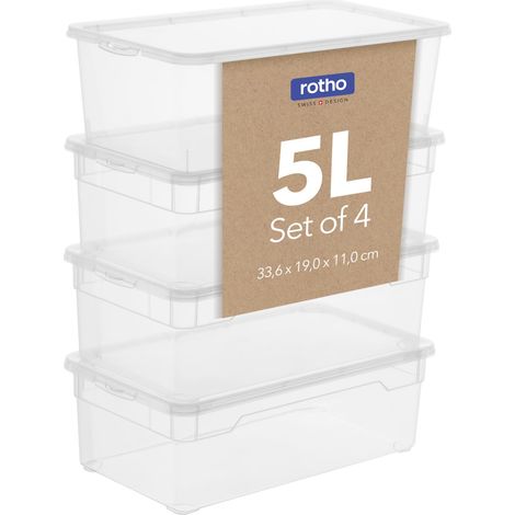 Ensemble de 4 boîtes de rangement 5l avec couvercle, Plastique (PP) sans BPA, transparent, 4 x 5l (33.0 x 19.0 x 11.0 cm) (1/5)