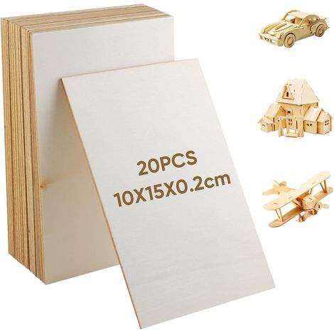 20 feuilles planche de bois, contreplaqué Feuilles de placage rectangulaires 10 x 15 x 0,2 mm, holzplatten zum basteln Pour l'artisanat, la gravure, les projets de bricolage (1/5)