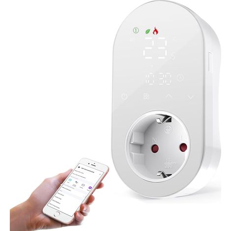 Intelligente Heizungs-Thermostat-Steckdose, 16 A, angeschlossener Thermostat-Steckdosen-Temperaturregler, kompatibel mit Alexa/Google Assistant mit Heiz- und Kühlmodus