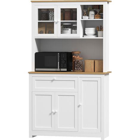 Meuble de cuisine de style campagnard pliable blanc pour salon campagnard, vitrine, étagère ouverte, tiroir, placards, naturel (1/5)