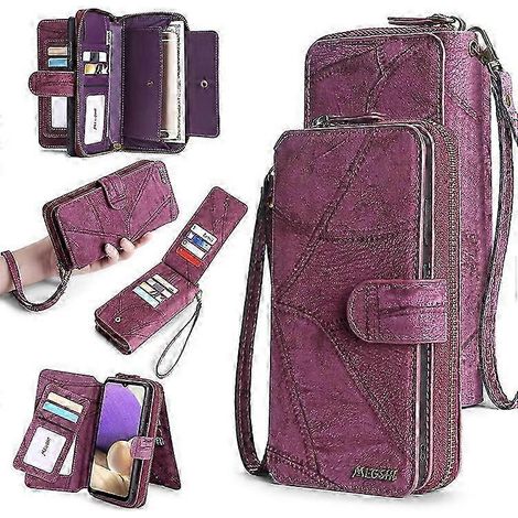 Coque Galaxy A52 4G/5G/A52s avec Portefeuille en Cuir PU, Housse à Rabat avec Fermeture Éclair, Support Amovible Intégré, Étui Magnétique, Protection Robuste (1/5)