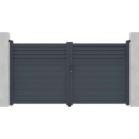 Cancello battente a persiana L305 x H166 cm in Alluminio Antracite - VIAZO (1/5)