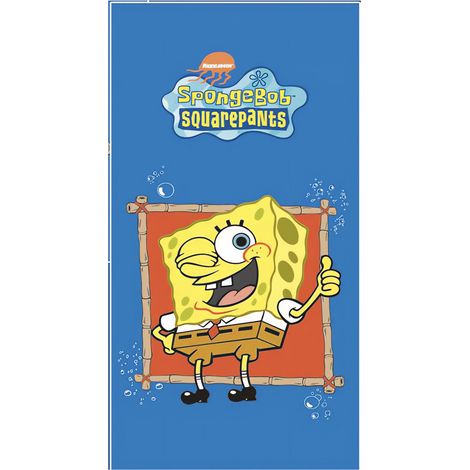 DRAP DE PLAGE VELOURS 152x76 cm 'BOB L'EPONGE' 100% COTON 350Gr/m2, Dessin placé