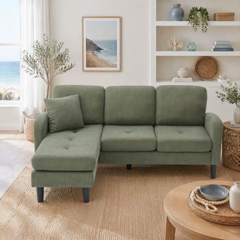 Sofá esquinero modular de 3 plazas con chaise longue reversible, tapizado en terciopelo acanalado, ideal para salón, apartamento u oficina pequeña  CHICFURN (1/5)