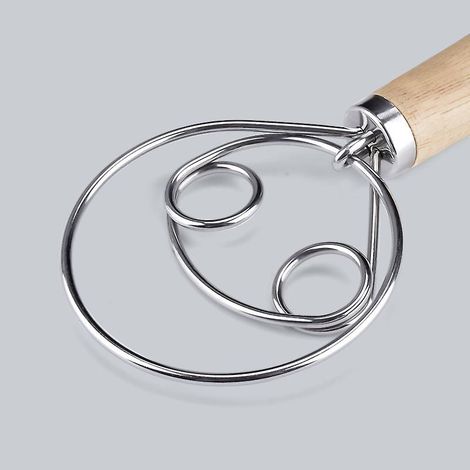Fouet à pain professionnel avec manche en bois - Accessoire pour pétrir la pâte danoise et battre les œufs (1/4)