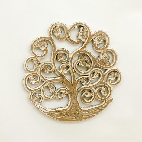 30cm Hand Carved Wooden Tree of Life - L3 x W30 x H30 cm