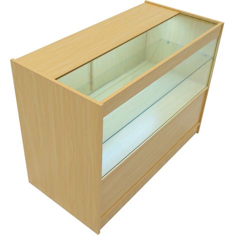 Mostrador Comercial con Luz LED C1200  MDF Color Arce y Vidrio Templado  120x60x90cm  3 estantes  Puertas con cerradura  Ideal para tiendas y comercios  Fácil Montaje  Mostrador Recepción Expositor