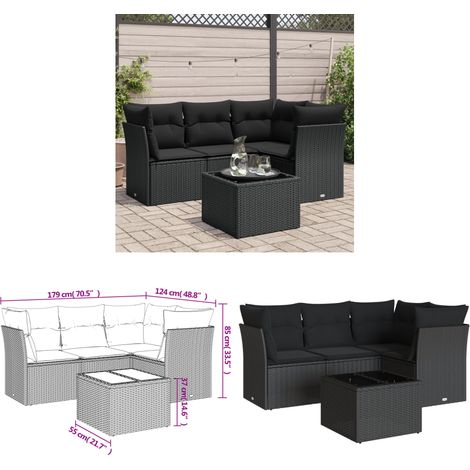 Salon de jardin 5 pcs avec coussins noir résine tressée - Ensemble Salon De Jardin - Mobilier De Jardin - Salon De Jardin Design - Résine Tressée - Canapé D'extérieur - Home & Living (1/3)