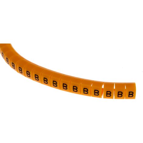 Repère câble à pression , Ø câble 4  5mm, texte : B, Noir sur Orange ( Prix pour Bobine de 100 )