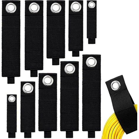 10 piezas de organizador de cables de extensión, correas de almacenamiento resistentes, bridas de velcro para cables, colgador, mangueras (1/5)