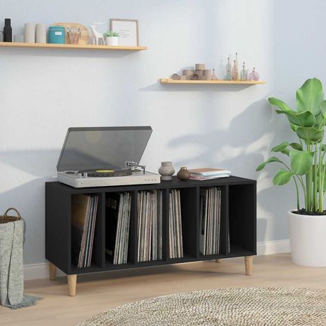 Meuble à vinyles avec rangement et plateau noir 100 x 38 x 48 cm en bois d’ingénierie - PANGIVO (1/5)