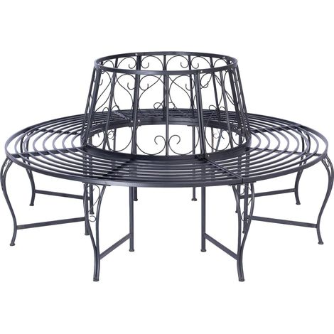 Banc d'arbre rond vintage romantique jardin 85 x 160 x 160 cm assise pour plusieurs personnes en acier noir (1/3)