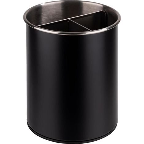 Besteckkasten, drehbar, Ø 13 cm, Höhe 16,5 cm, Boden schützt die Möbel, abnehmbares einteiliges Besteckteil (3 Fächer), Edelstahl, schwarz (1/4)