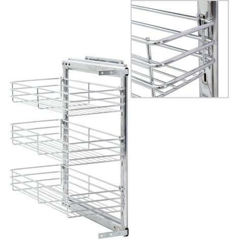 vidaXL Cestino da Cucina in Rete a 3 Livelli Argento 47x25x56 cm