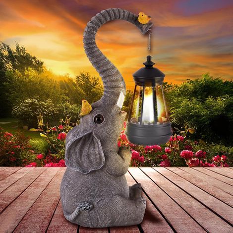 Solar Outdoor Garden Decor Elephant Statues Lights, Lucky Elephant Unique Maman Cadeaux d'anniversaire pour maman, Cadeaux de chauffage et décoration de cour, joli oiseaux jardin Sculpture Décor