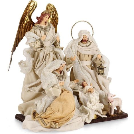 Sacra famiglia con angelo in resina e poliestere effetto velluto da 30 x 18 x 34h cm (1/4)
