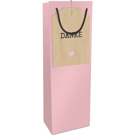 Flaschen-Geschenktasche rosa Danke 12 x 36 cm Geschenkpapier