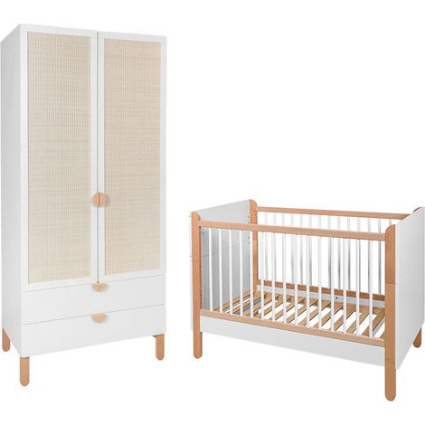 Babybett 60x120 und 2-türiger Kleiderschrank Bellamy Laurie Weiß und Holz (1/5)
