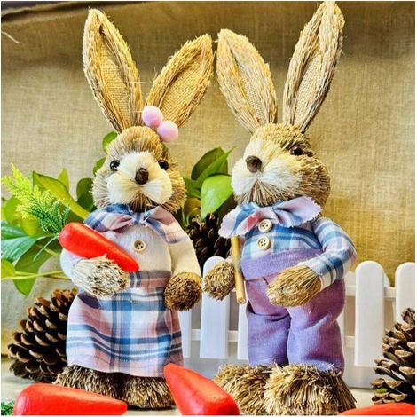 Lapin de Pâques en Paille Décoratif Mignon Ornement Cadeau Anniversaire Petit Lot Souvenir Fête Décoration Maison (1/4)