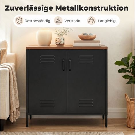 Aparador industrial 80x40x80 cm de metal negro, tablero efecto madera, 2 puertas – MEUBLIV (1/5)