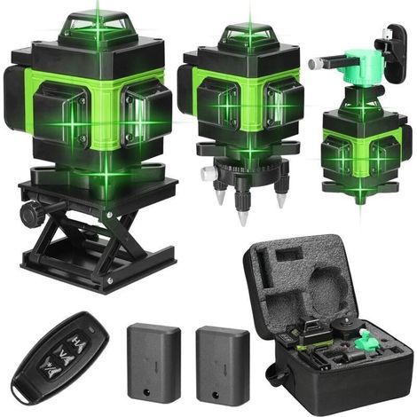 Niveau Laser, Niveaux à bulle laser 4D 16 Lignes Laser Horizontal Vertical d'outil Autonivelant de Niveaux avec Fonction d'auto-nivellement avec 2xBatteries Rechargeables Intégrées Ik