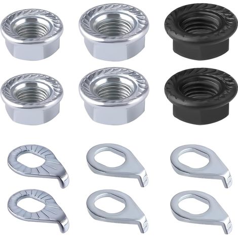 12pcs Ecrou a Embase et Rondelle de Sécurité de Vélo, Acier au Carbone M8/M9,5/M10 Écrous de Roue de Vélo pour Moyeu Accessoires de Vélo pour Avant et Arrière VTT Essieu de Roue (1/5)