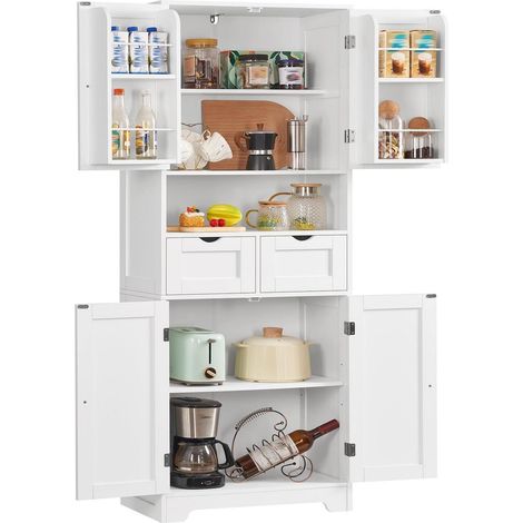 Küchenschrank Hochschrank 4-türig mit 2 Schubladen und verstellbaren Böden weiß 161cm (1/5)